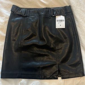 black belted leather mini skirt